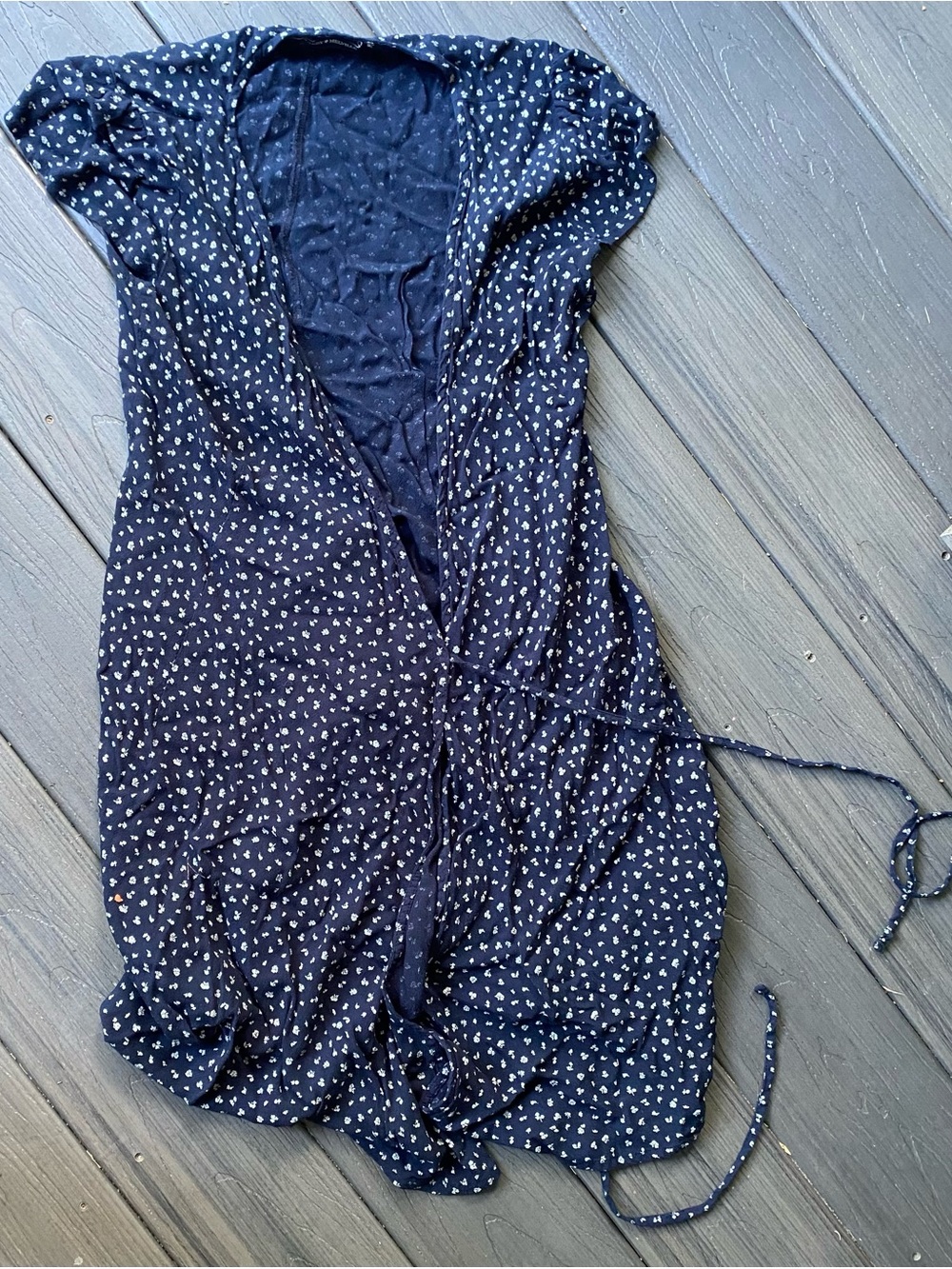 Navy Blue Polka Floral Wrap Dress